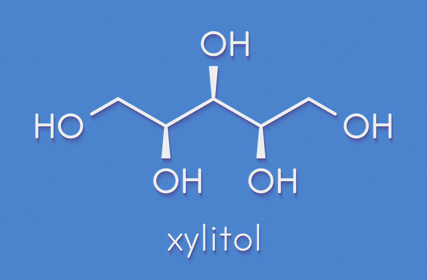 Xylitol artificial sweetener molecule. Used as sugar substitute.